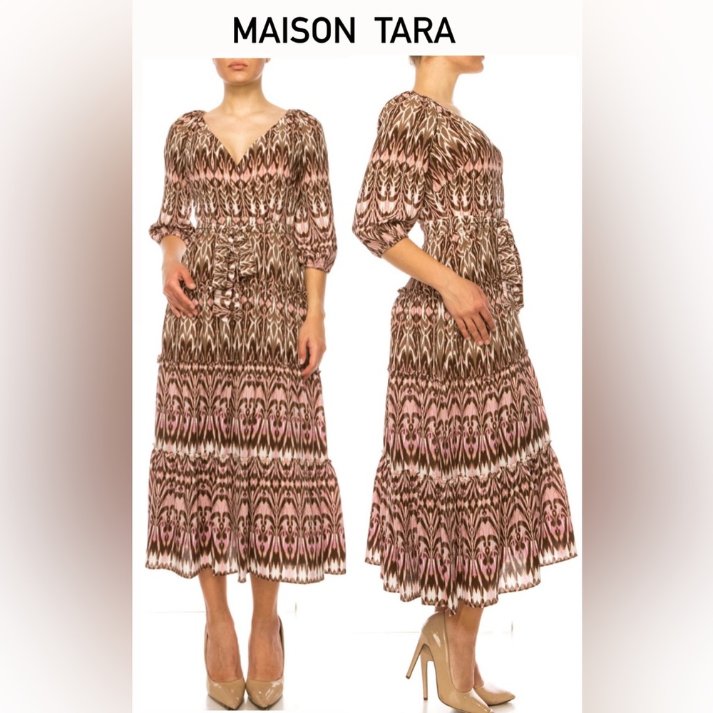 Maison Tara  - Printed A-Line Long Dress, Size 18W
